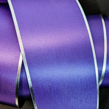 Load image into Gallery viewer, 4&quot; Acetate Satin Badge Ribbon with Narrow Silver Metallic Edge
